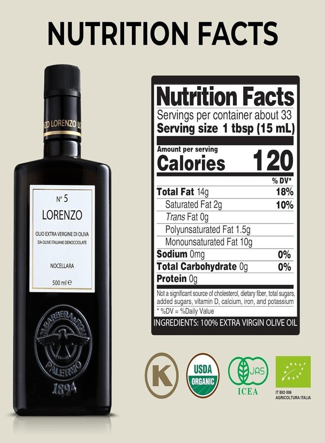 Barbera Lorenzo No. 5 Extra Virgin Olive Oil, 16.9 oz | Cold Extracted Sicilian EVOO | Fruity & Soft Nocellara del Belice Olive Flavor | Fresh Harvest Imported Olive Oil from Italy - Image 2